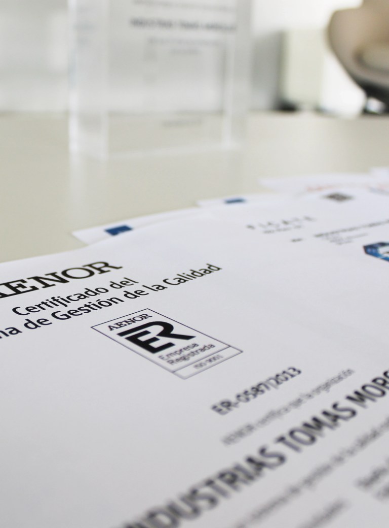 Imagen de un certificado de calidad otorgado a ITM.